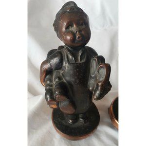 Vintage Cast Metal Boy Figures With Boots Metalware Hummel Boots Boy Finial